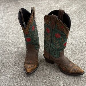 Laredo Brown and Green Floral Cowboy boots women size 6.5